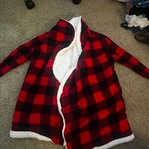 Red and black plaid sweater jacket